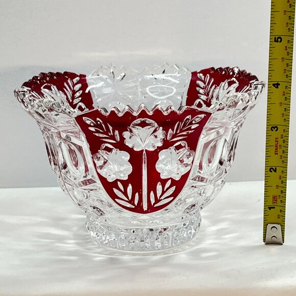 Fifth Avenue Crystal Rosaline Ruby Red Floral Glass Bowl Candy Dish 90' Vintage - Picture 6 of 11